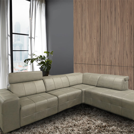 sofa kulit bentuk L modular recliner elektrik dengan desain mewah
